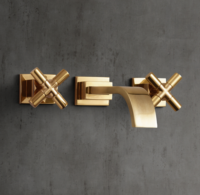 Three Quarter view of Modern Cross-Handle Wall-Mount Faucet 
