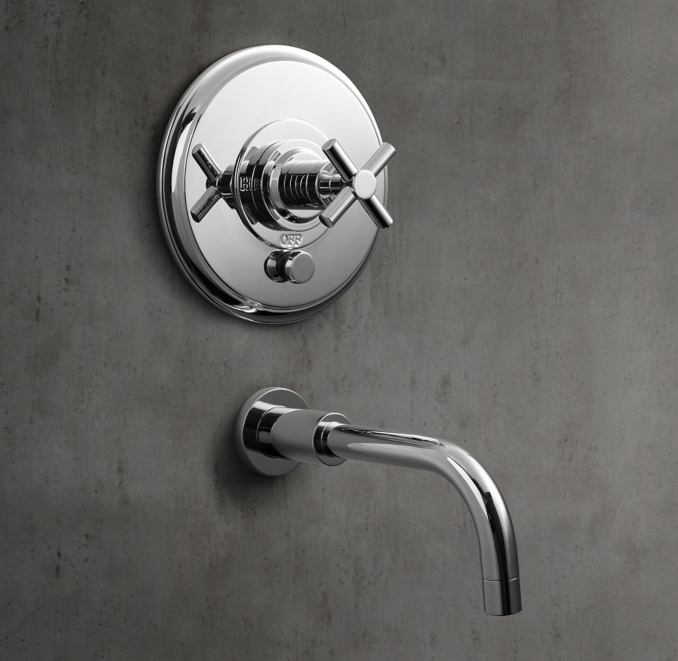 Three Quarter view of Spritz Cross-Handle Balanced-Pressure Tub & Shower Valve & Trim Set With Bath Spout 