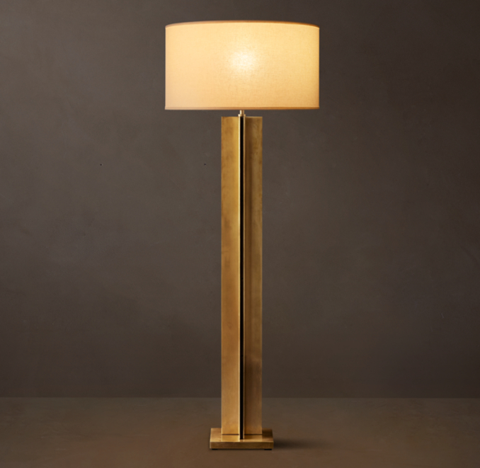 Shown in Lacquered Burnished Brass with Luce Drum Silk Shade, size I, in White (sold separately).