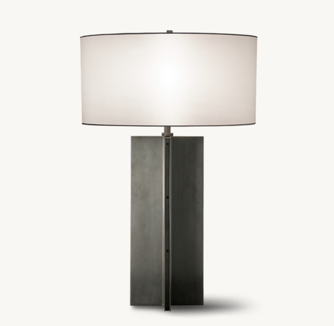 Shown in Matte Steel with Luce Drum Silk Shade, size F, in White (sold separately).