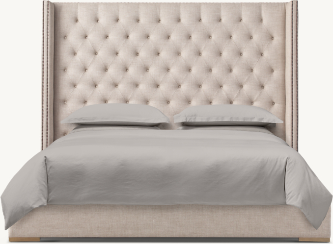 Front view of Adler Fabric Diamond-Tufted Shelter Bed With Nailheads 