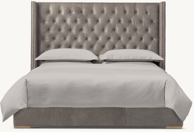 Front view of Adler Leather Diamond-Tufted Shelter Bed With Nailheads 