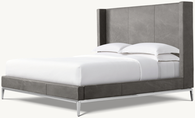 Italia Leather Shelter Platform Bed - Metal Base