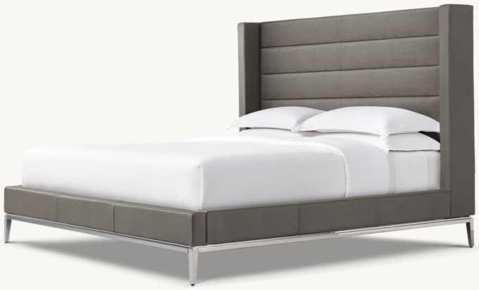 Italia Leather Horizontal Channel Shelter Platform Bed - Metal Base