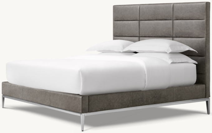 Italia Leather Rectangular Channel Panel Platform Bed - Metal Base