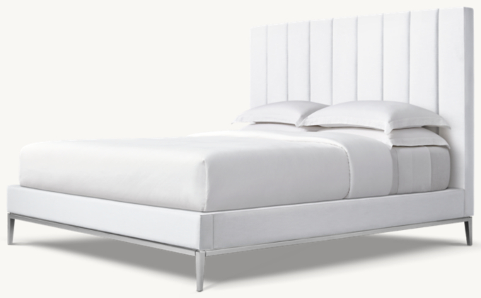 Italia Fabric Vertical Channel Panel Platform Bed - Metal Base