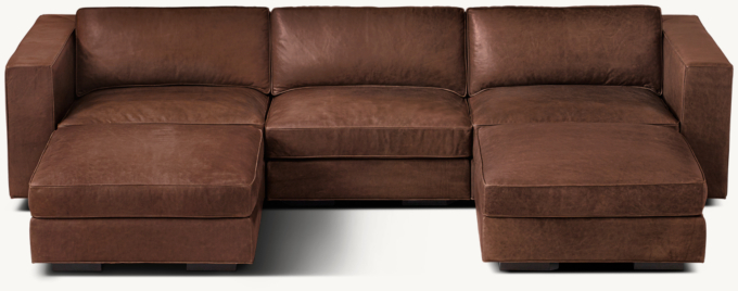 Shown in Italian Berkshire Cocoa; sectional consists of 1 left-arm chair, 1 armless chair, 1 right-arm chair and 2 end-of-sectional ottomans. Cushion configuration may vary by component. 