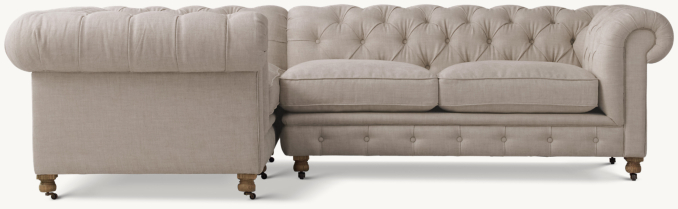 Shown in Sand Belgian Linen; sectional consists of 1 left-arm return sofa and 1 right-arm sofa. Cushion configuration may vary by component.