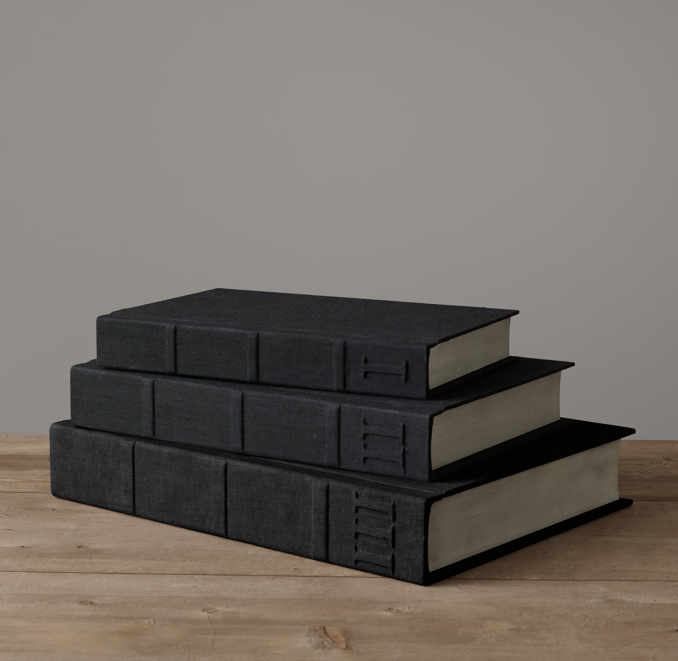 Linen Book Boxes (Set of 3) Black