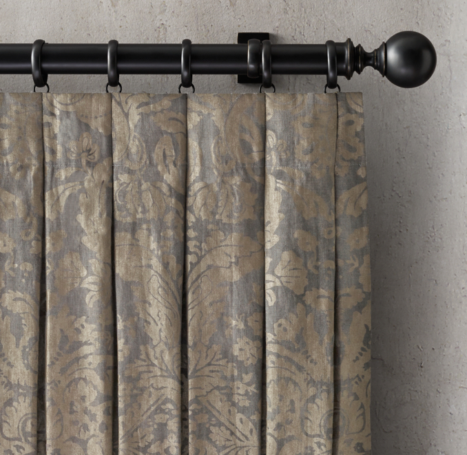 Ratti Hand-Screened Metallic Linen Damask Drapery - Inverted-Pleat | RH