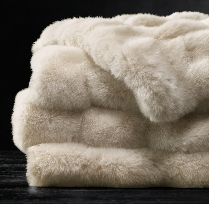 Ruched Faux Fur Throw Cream