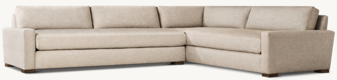 Shown in Sand Classic Belgian Linen; sectional consists of 1 left-arm sofa and 1 right-arm return sofa. Cushion configuration may vary by component. 