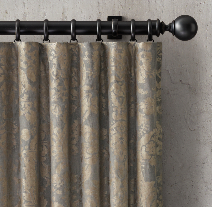 Ratti Hand Screened Metallic Linen Damask Drapery Rod Pocket