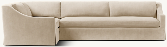 Shown in Sand Classic Belgian Linen; sectional consists of 1 right-arm sofa and 1 left-arm return sofa. Cushion configuration may vary by component.
