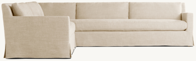 Sofá modular en L con asiento tipo banco con brazo recto derecho belga con funda