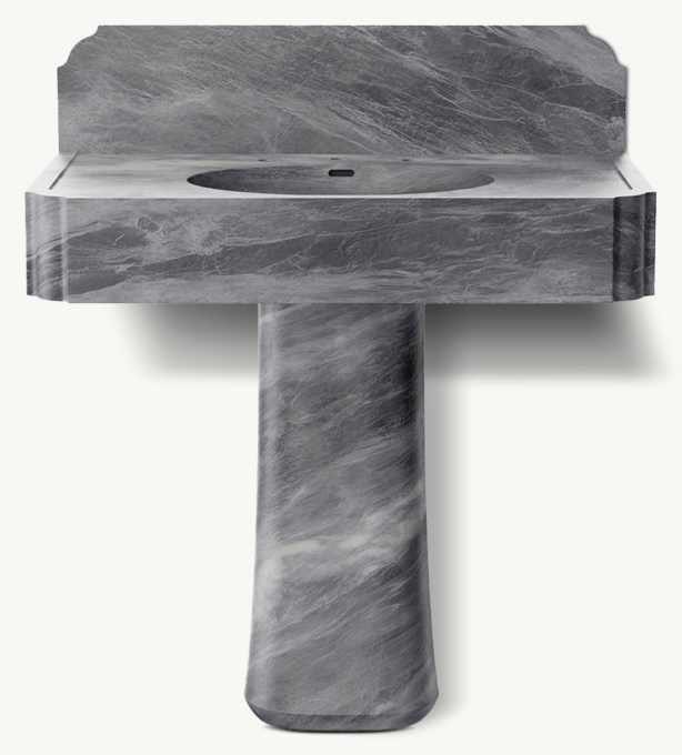 Waterworks Audra Deck-Mounted Marble Lavatory Sink 36\" X 22 3/4\" X 6\" With 36\" X 8\" X 3/4\" Backsplash And Tapered Pedestal 12\" X 8 3/4\" X 27\"