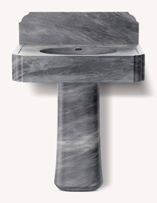 Waterworks Audra Deck-Mounted Marble Lavatory Sink 30\" X 22 3/4\" X 6\" With 30\" X 8\" X 3/4\" Backsplash And Tapered Pedestal 12\" X 8 3/4\" X 27\"