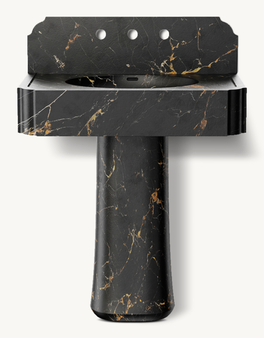 Waterworks Audra Wall-Mounted Marble Lavatory Sink 30\" X 19 3/4\" X 6\" With 30\" X 8\" X 3/4\" Backsplash And Tapered Pedestal 12\" X 8 3/4\" X 27\"