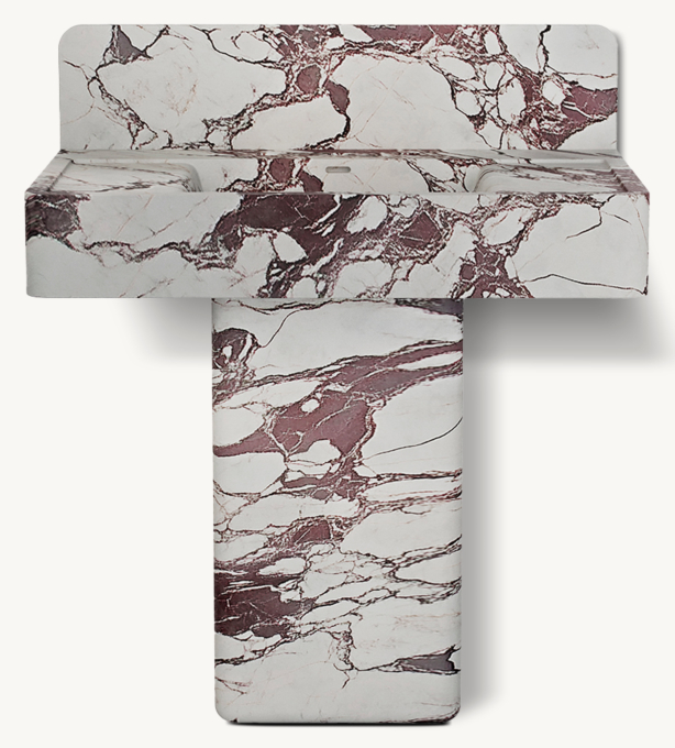 Waterworks Carlo Deck-Mounted Marble Lavatory Sink 36\" X 22 3/4\" X 6\" With 36\" X 8\" X 3/4\" Backsplash And Rounded Rectangular Pedestal 15\" X 9\" X 27\"