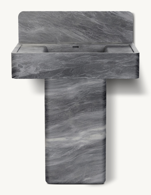 Waterworks Carlo Deck-Mounted Marble Lavatory Sink 30\" X 22 3/4\" X 6\" With 30\" X 8\" X 3/4\" Backsplash And Rounded Rectangular Pedestal 15\" X 9\" X 27\"