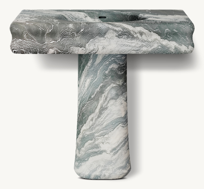 Waterworks Centuria Deck-Mounted Marble Lavatory Sink 36\" X 22 1/2\" X 6\" And Tapered Pedestal 12\" X 8 3/4\" X 27\"