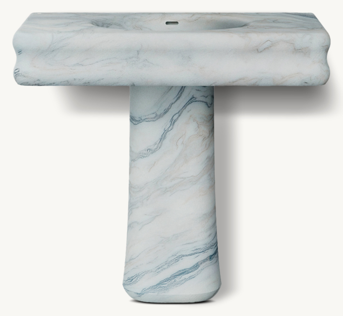 Waterworks Centuria Wall-Mounted Marble Lavatory Sink 36\" X 19 1/2\" X 6\" And Tapered Pedestal 12\" X 8 3/4\" X 27\"