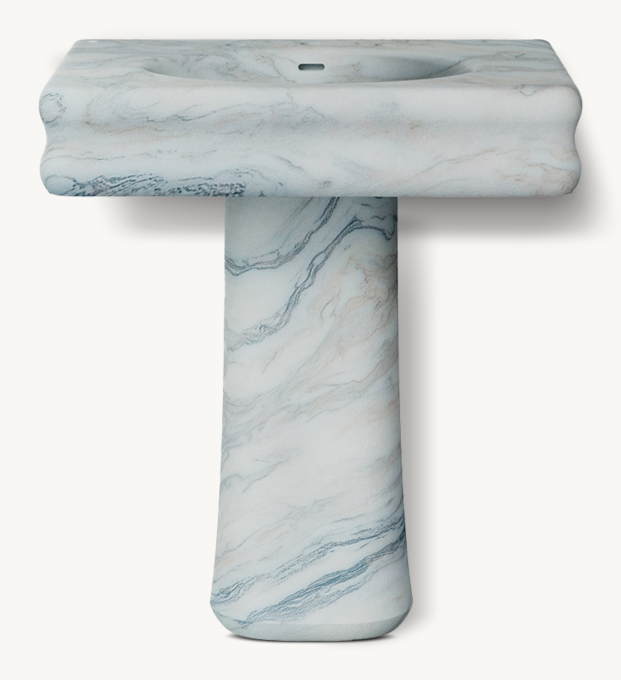 Waterworks Centuria Deck-Mounted Marble Lavatory Sink 30\" X 22 1/2\" X 6\" And Tapered Pedestal 12\" X 8 3/4\" X 27\"