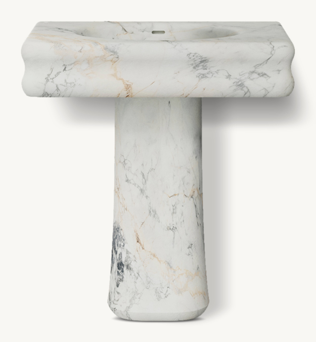 Waterworks Centuria Wall-Mounted Marble Lavatory Sink 30\" X 19 1/2\" X 6\" And Tapered Pedestal 12\" X 8 3/4\" X 27\"