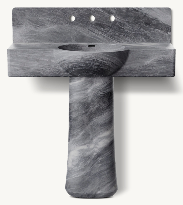 Waterworks Doria Wall-Mounted Marble Lavatory Sink 36\" X 18\" X 6\" With 36\" X 8\" X 3/4\" Backsplash And Tapered Pedestal 12\" X 8 3/4\" X 27\"