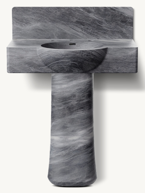 Waterworks Doria Deck-Mounted Marble Lavatory Sink 30\" X 21 3/4\" X 6\" With 30\" X 8\" X 3/4\" Backsplash And Tapered Pedestal 12\" X 8 3/4\" X 27\"