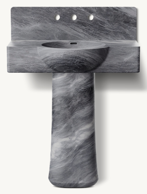 Waterworks Doria Wall-Mounted Marble Lavatory Sink 30\" X 18\" X 6\" With 30\" X 8\" X 3/4\" Backsplash And Tapered Pedestal 12\" X 8 3/4\" X 27\"