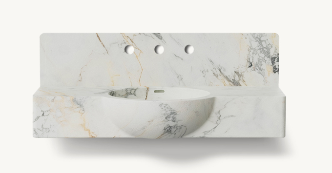 Waterworks Doria Wall-Mounted Marble Lavatory Sink 36\" X 18\" X 6\" With 36\" X 8\" X 3/4\" Backsplash