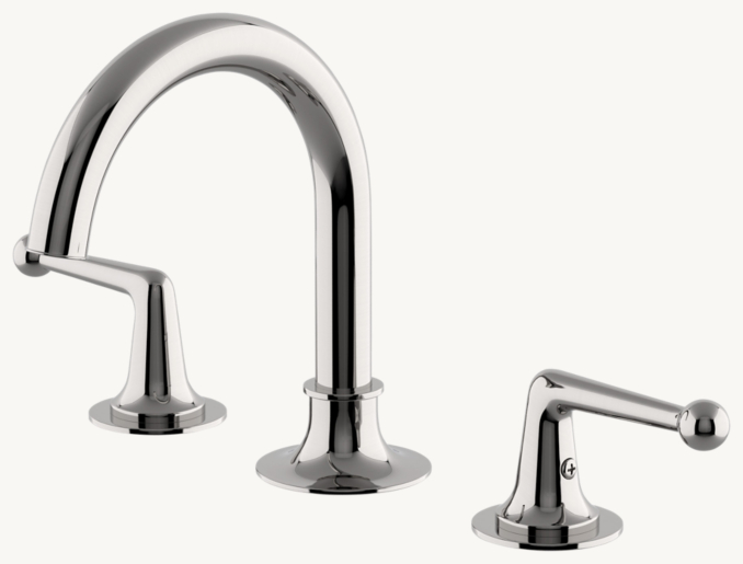 Waterworks Dash Gooseneck Three-Hole Deck-Mounted Lavatory Faucet With Metal lever handles