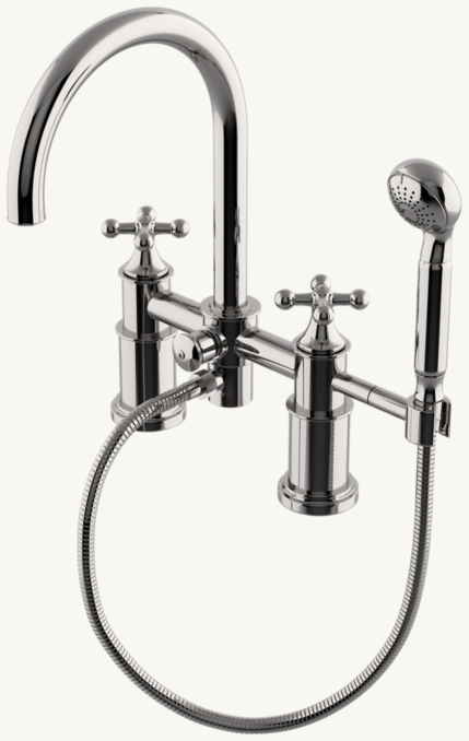 Waterworks Dash Deck-Mounted Exposed Tub Filler With Metal Handshower And Cross Handles
