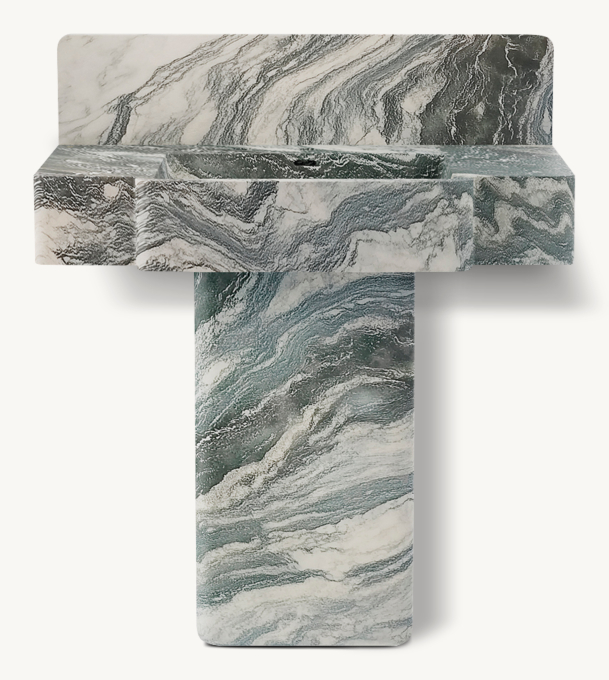 Waterworks Marbella Deck-Mounted Marble Lavatory Sink 36\" X 20 3/4\" X 6\" With 36\" X 8\" X 3/4\" Backsplash And Rounded Rectangular Pedestal 15\" X 9\" X 27\"