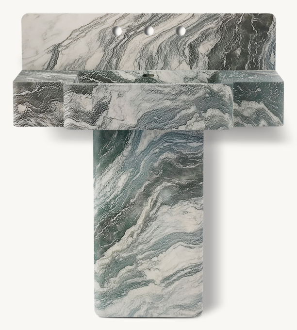 Waterworks Marbella Wall-Mounted Marble Lavatory Sink 36\" X 16 3/4\" X 6\" With 36\" X 8\" X 3/4\" Backsplash And Rounded Rectangular Pedestal 15\" X 9\" X 27\"