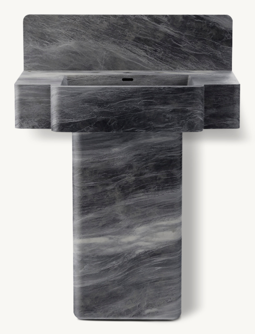 Waterworks Marbella Deck-Mounted Marble Lavatory Sink 30\" X 18 3/4\" X 6\" With 30\" X 8\" X 3/4\" Backsplash And Rounded Rectangular Pedestal 15\" X 9\" X 27\"