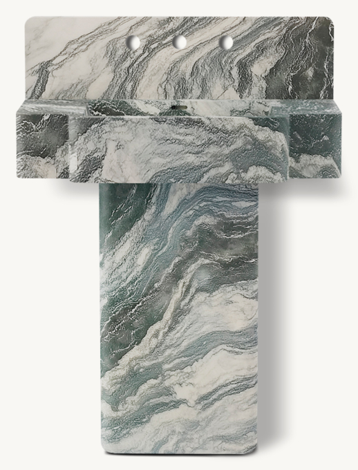 Waterworks Marbella Wall-Mounted Marble Lavatory Sink 30\" X 14 3/4\" X 6\" With 30\" X 8\" X 3/4\" Backsplash And Rounded Rectangular Pedestal 15\" X 9\" X 27\"
