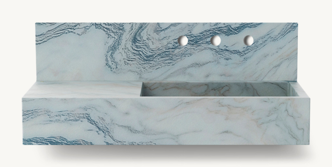 Waterworks Marta Wall-Mounted Marble Lavatory Sink 36\" X 18 3/4\" X 6\" With 36\" X 8\" X 3/4\" Backsplash