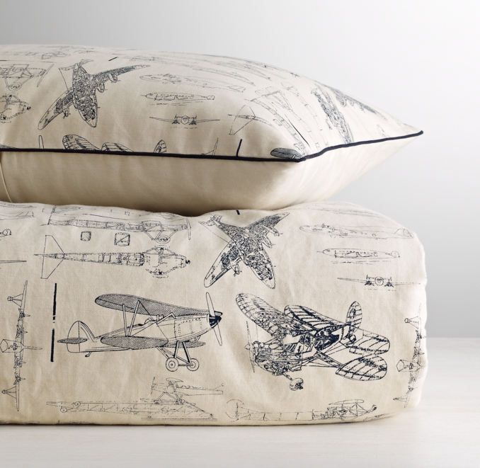 Vintage Airplane Blueprint Duvet Cover 