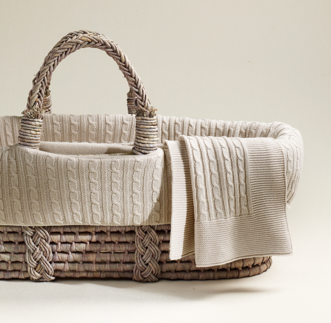 Cable Knit Moses Basket Bedding Ash Basket Set RH Baby Child
