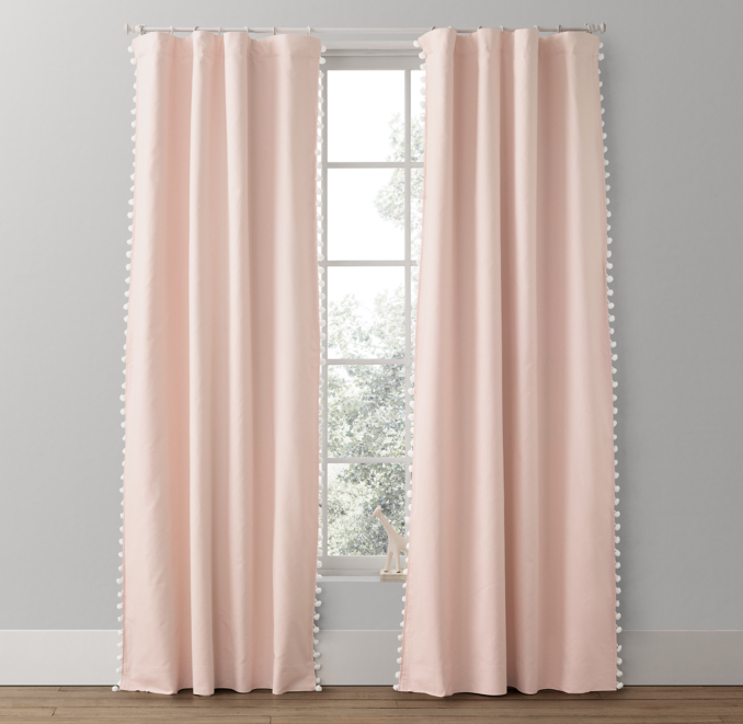 Front view of Pom-Pom Linen-Cotton Blackout Drapery Panel 