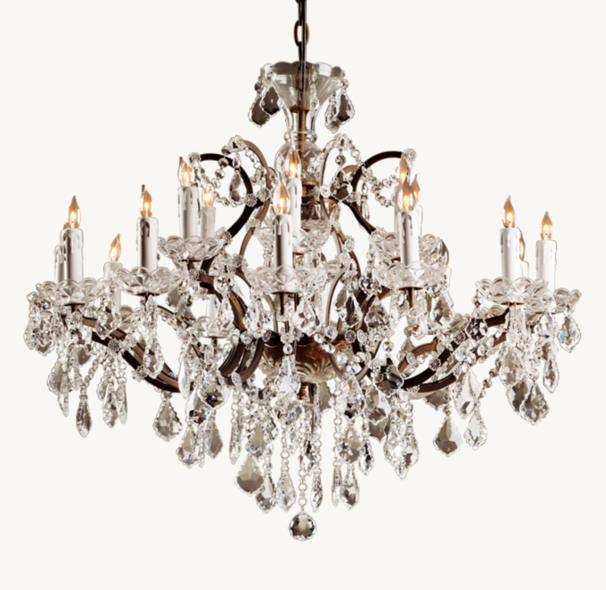 19th C. Rococo Iron & Crystal Large Chandelier - Rustic Iron