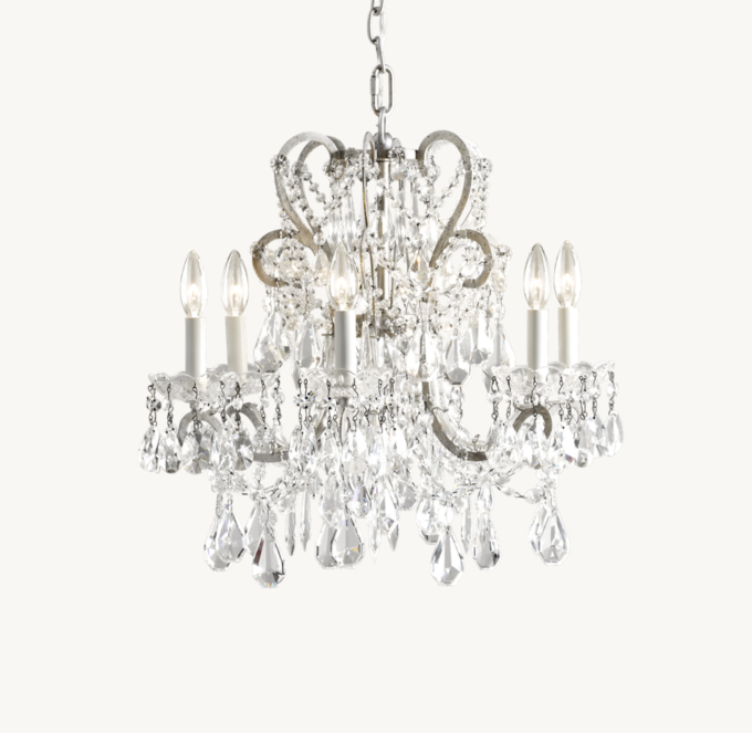 Manor Court Crystal 6-Arm Chandelier - Aged Pewter