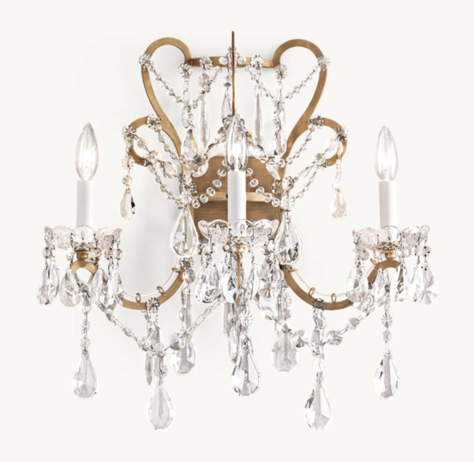 Manor Court Crystal 3-Arm Sconce - Aged Gold