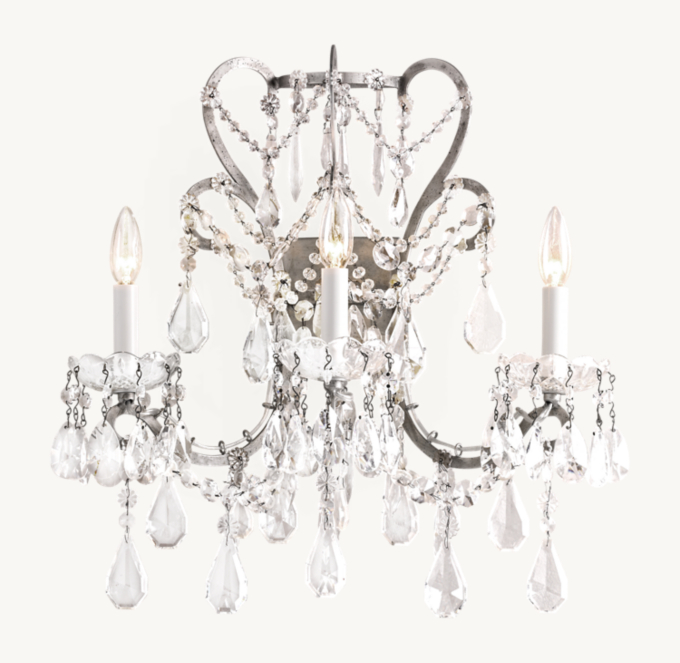 Manor Court Crystal 3-Arm Sconce - Aged Pewter