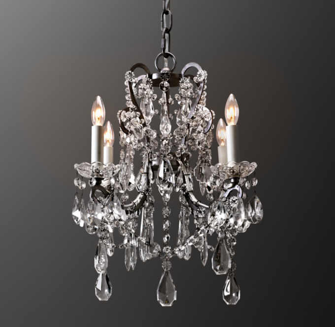 Manor Court Crystal 4-Arm Chandelier - Aged Pewter | RH Baby & Child