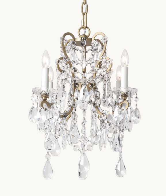 Manor Court Crystal 4-Arm Chandelier - Aged Gold