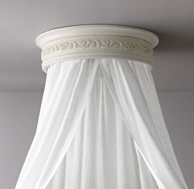 Heirloom White Carved Wood Canopy Ceiling Bed Crown 