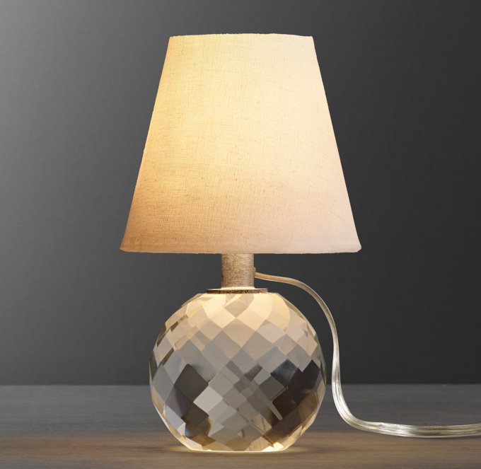 Mini Lourdes Crystal Ball Table Lamp With Shade Aged Pewter RH Baby Child